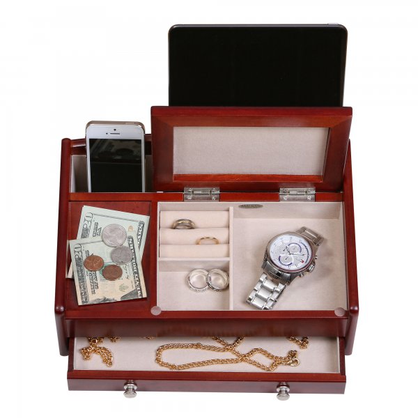 Modern, Sophisticated Dark Burlwood Walnut Colored Dresser Top Valet ...