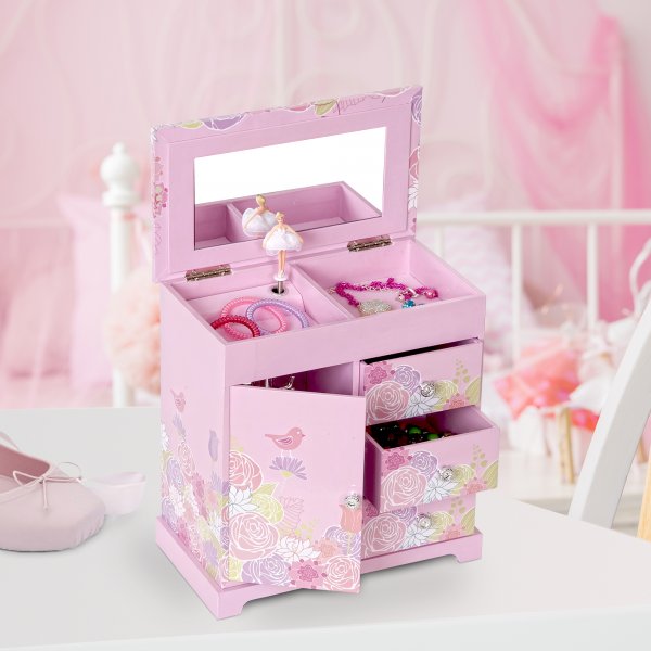 Playful, Large Upright Pink Flower and Bird Print Children’s Musical