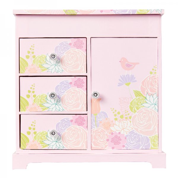 Playful, Large Upright Pink Flower and Bird Print Children's